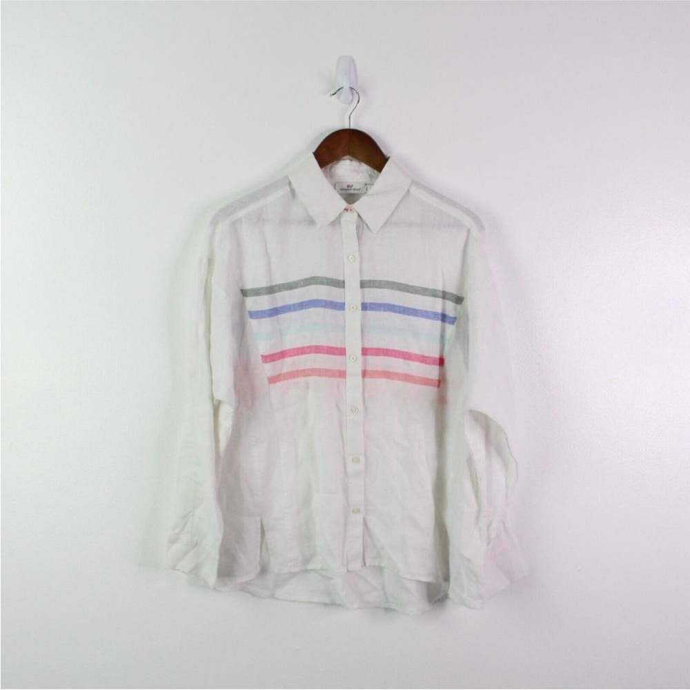 Vineyard Vines Pastel Stripe Linen Top White Size 4